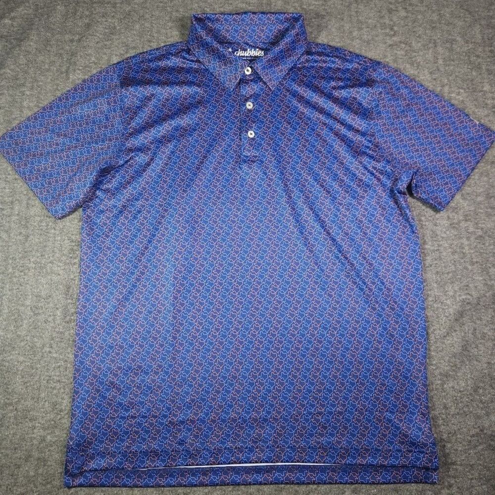 Chubbies Performance Polo Shirt Mens Medium Blue Texas Print Golf Dry Fit